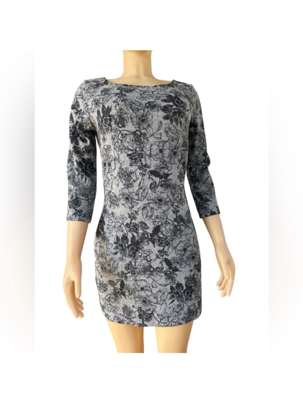Lovely Women’s Floral Lace-Print Gray Mini Dress with 3/4 Sleeves